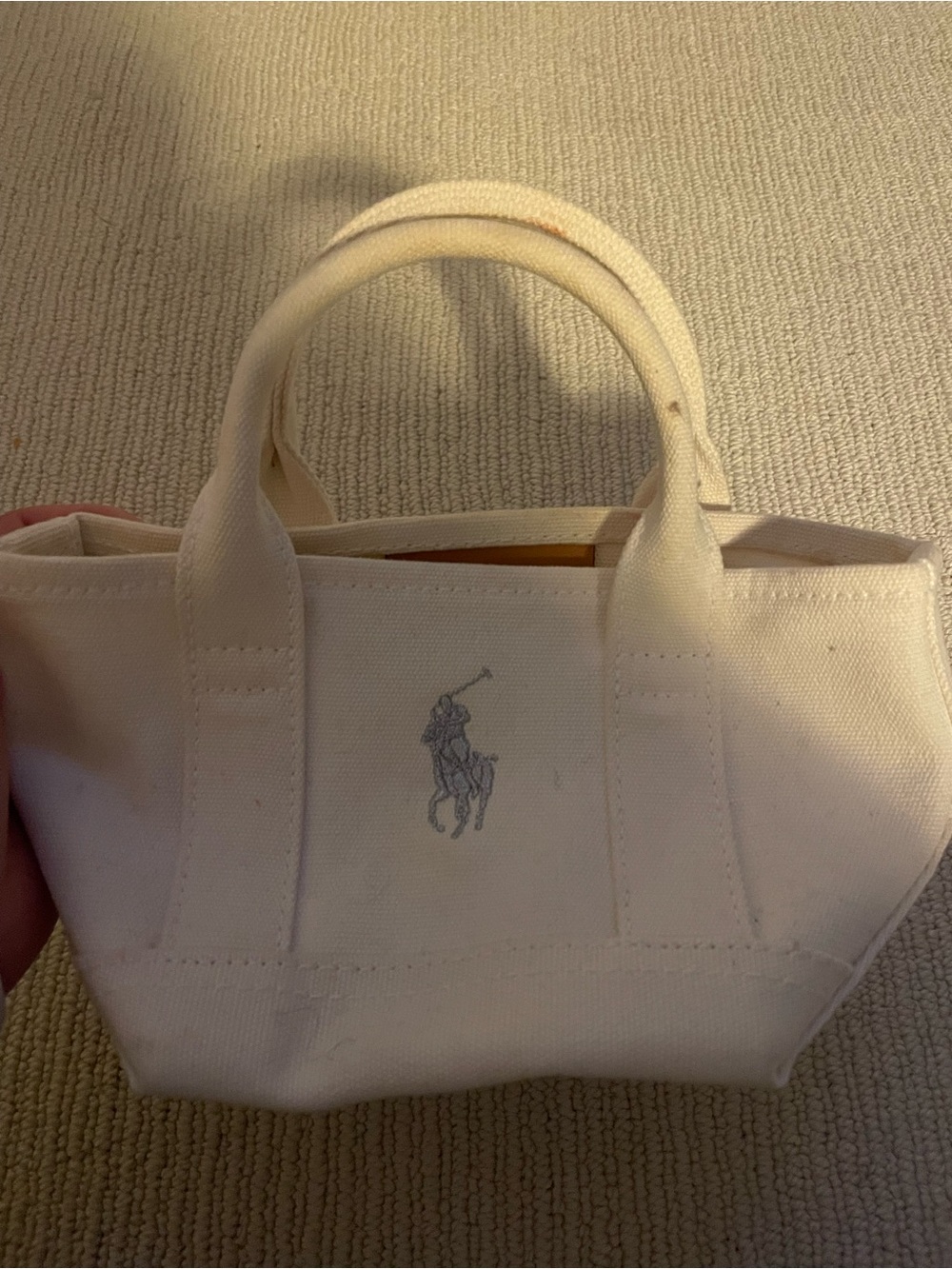 Ralph Lauren Cream Canvas Mini Tote with Embroidered Pony
